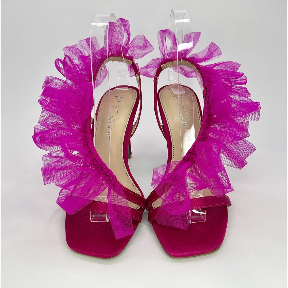Betsey Johnson Devon Pink Tulle Ruffle Heels Sandals 7.5 Wedding Party Barbie